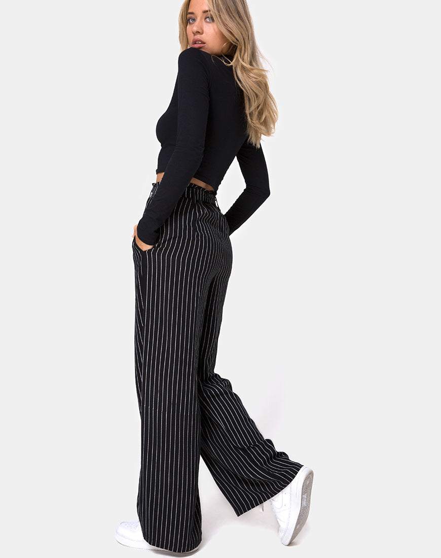 Majustie Trouser in Pinstripe Black – motelrocks.com