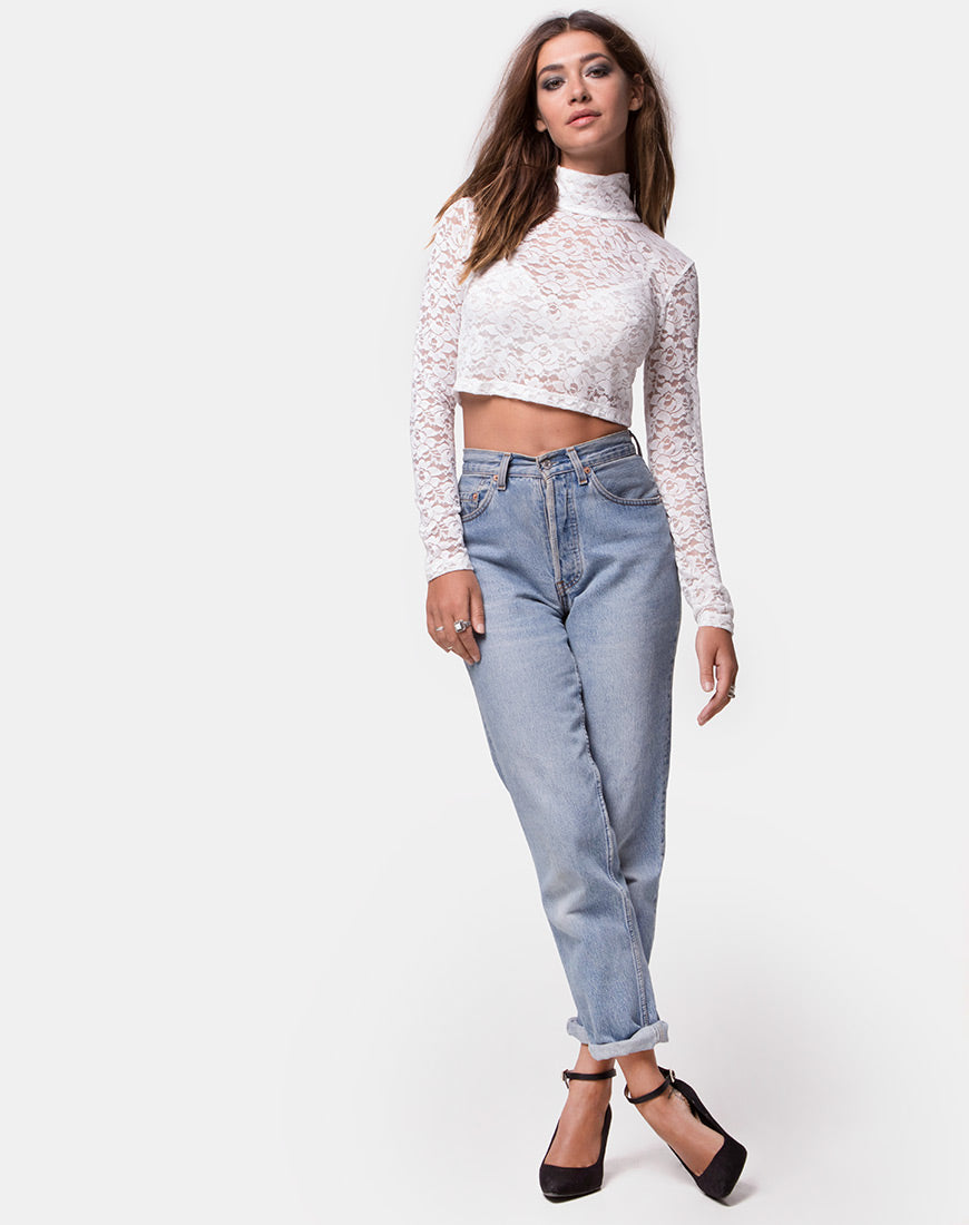 Lara Crop Top in Rose Lace White – motelrocks.com