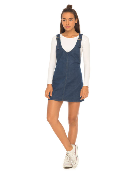 Litton Pinafore Dress in Denim Indigo by Motel – motelrocks.com