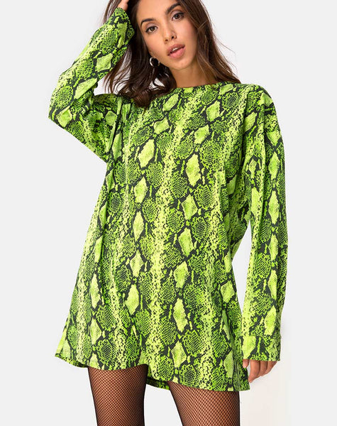 lime green snake print dress