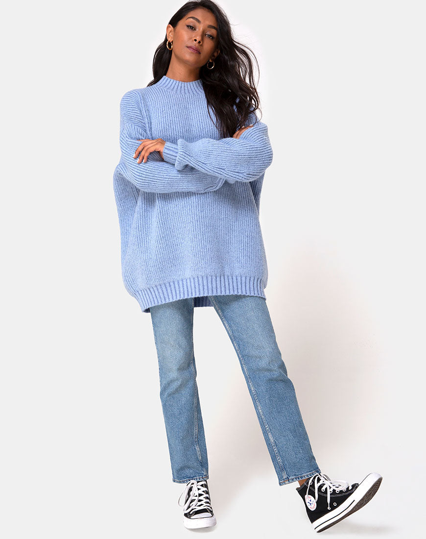 Knitted Oversized Sky Blue Jumper | Mody –