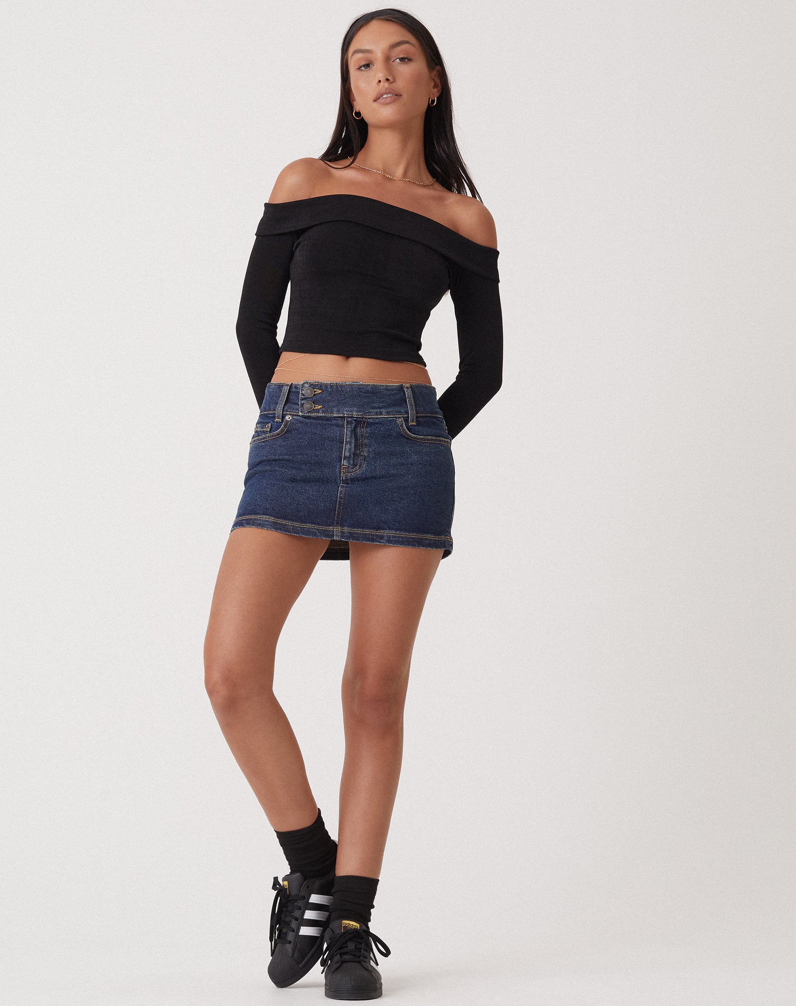 Dark Blue Low Rise Denim Micro Mini Skirt Low Rise