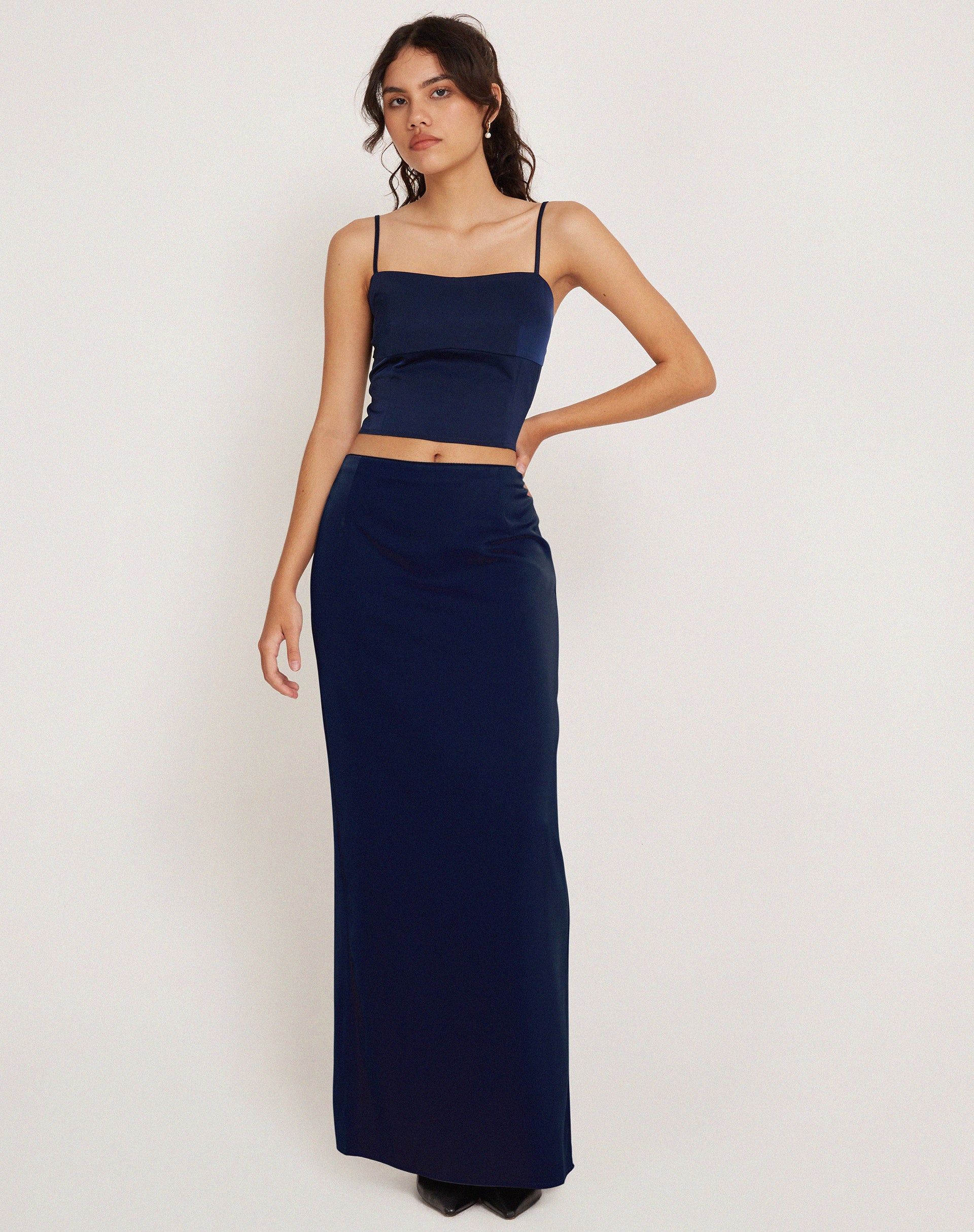 Plunge Halter Neck Satin Black Slip Dress | Coda – motelrocks.com