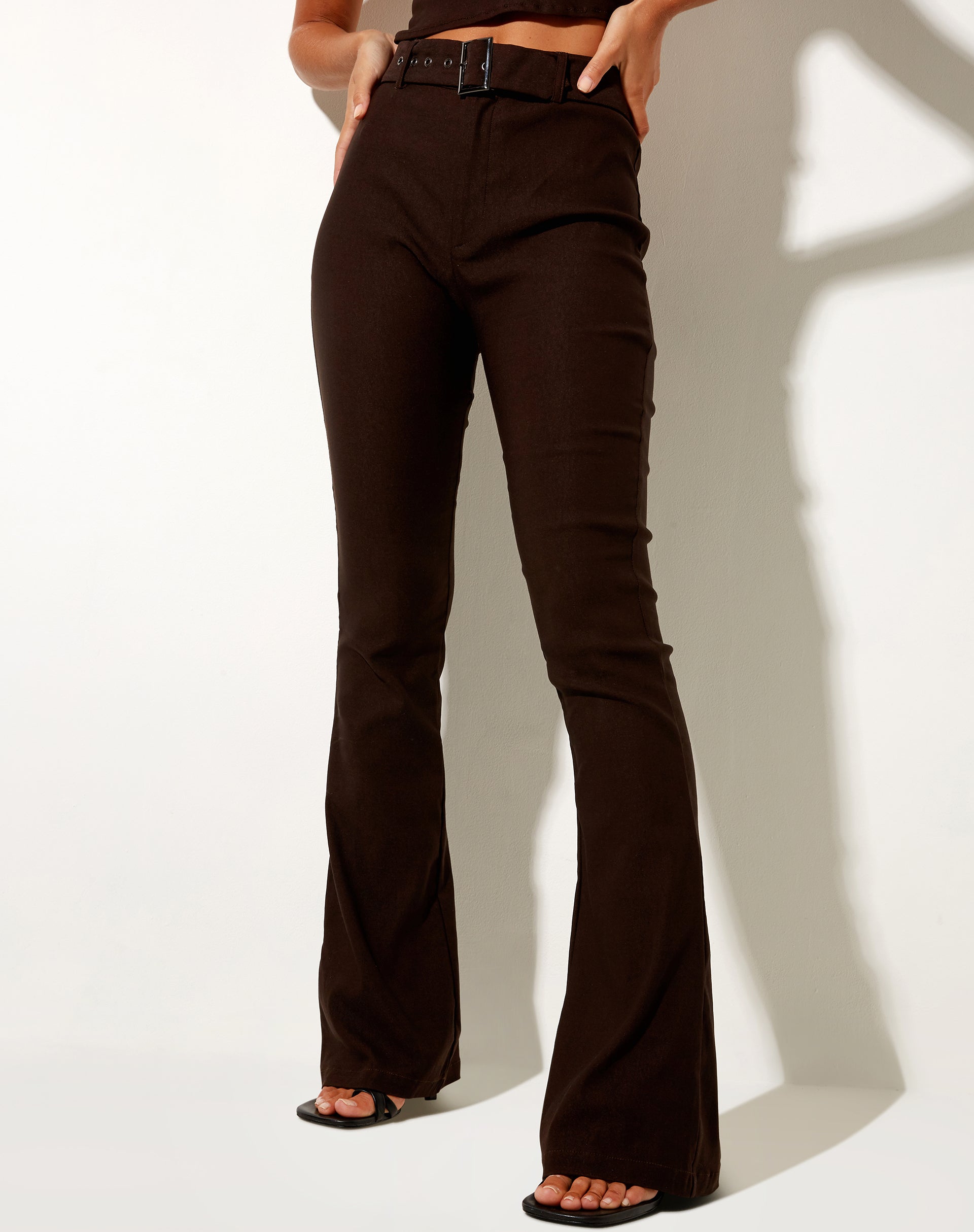 Brown Bubble High Waisted Flare Trousers | Meldi