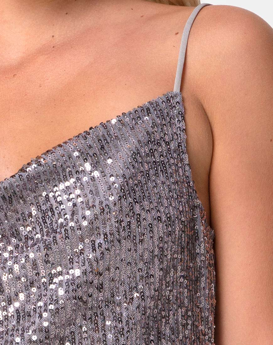 Silver Strappy Sequin Cowl Top | Paima – motelrocks.com