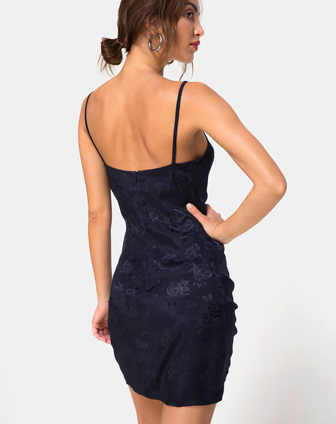 Panthus Slip Dress in Navy Satin Rose by Motel – motelrocks.com