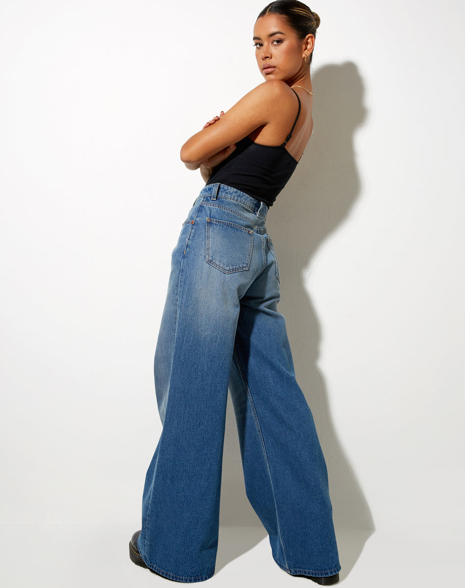 Mid Wash Blue High Waisted Flared Leg Jeans | Flare Parallel ...