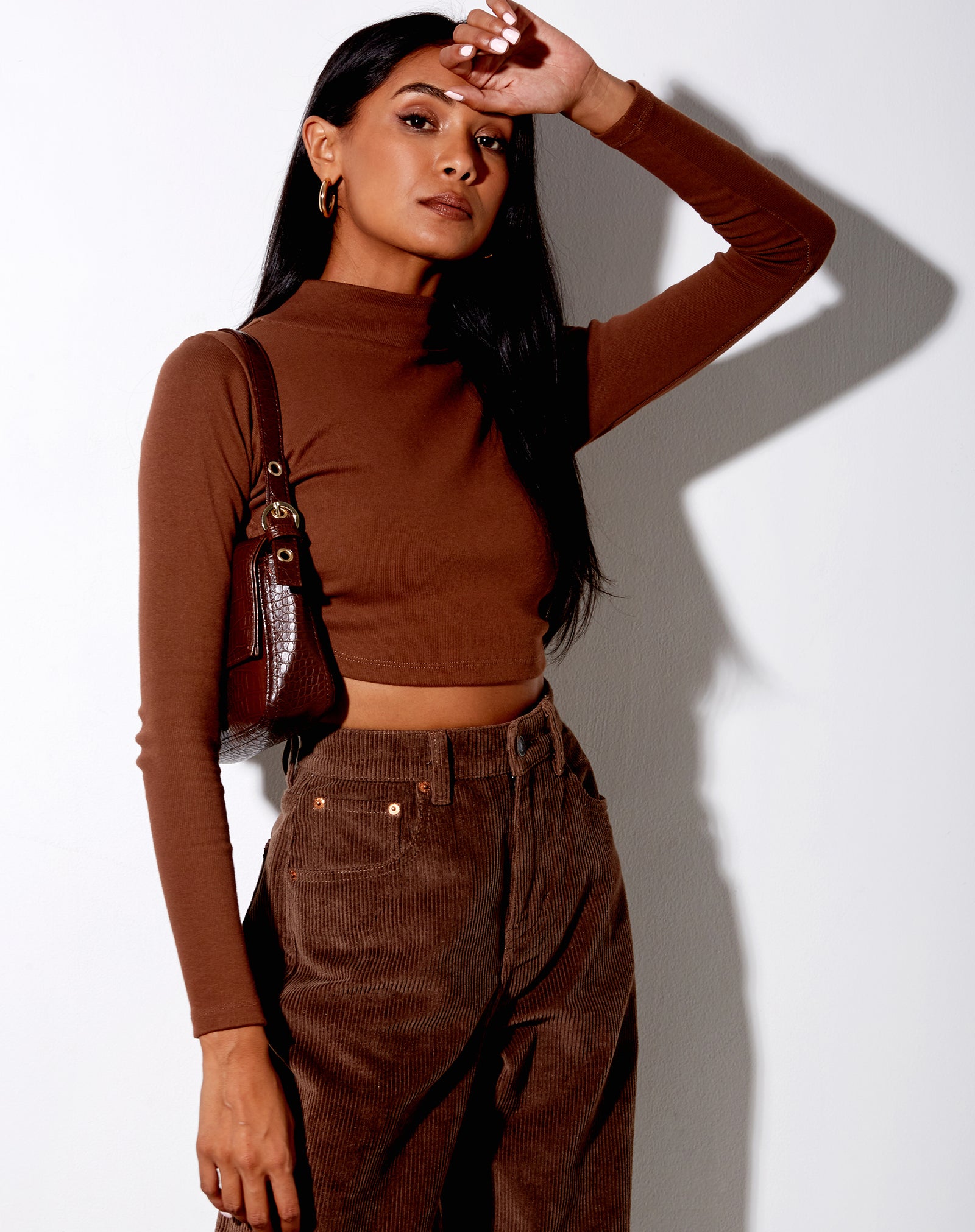 Cocoa Brown Backless High Neck Crop Top | Quelia – 