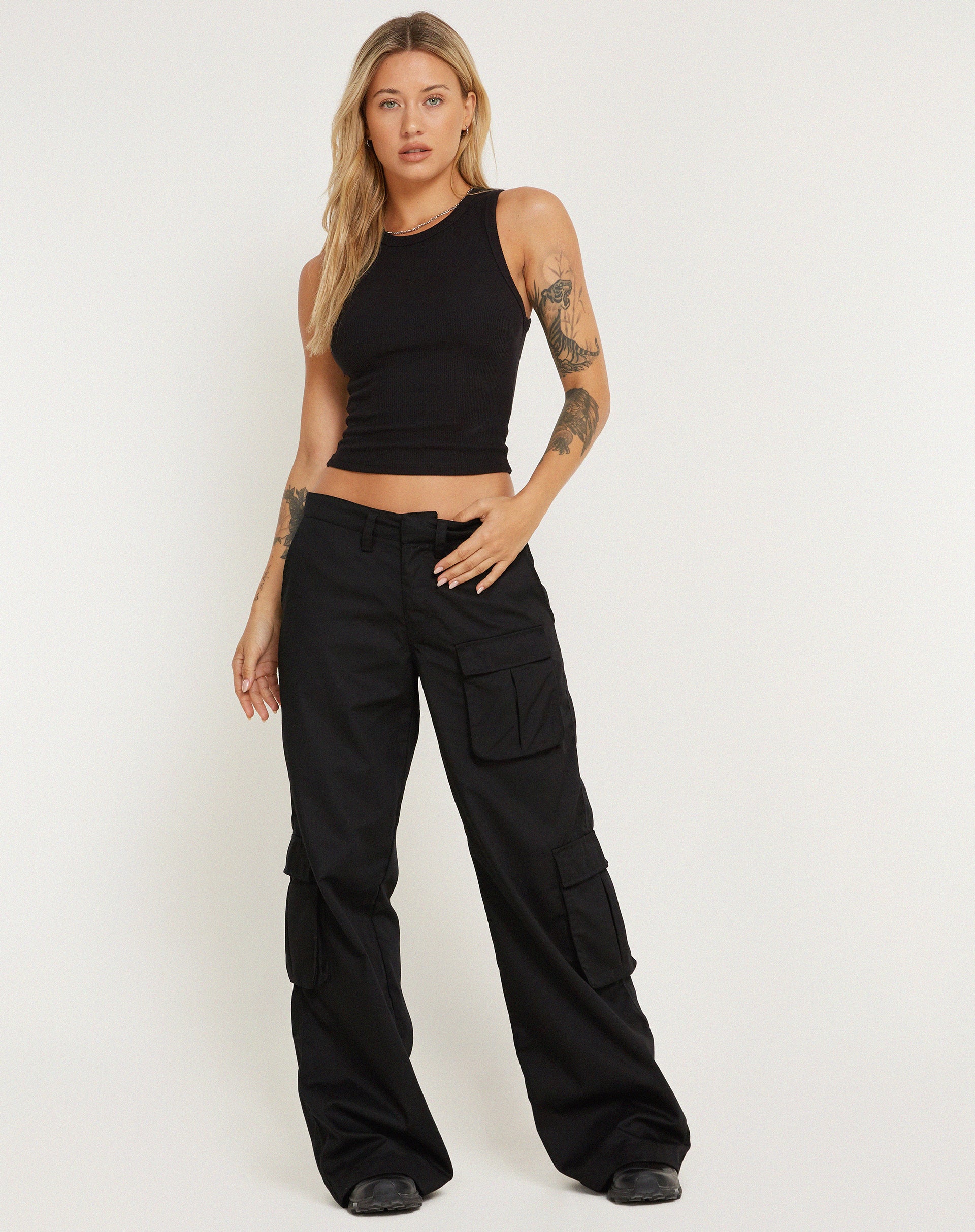 Black Wide Leg Cargo Pants | Jita – motelrocks.com