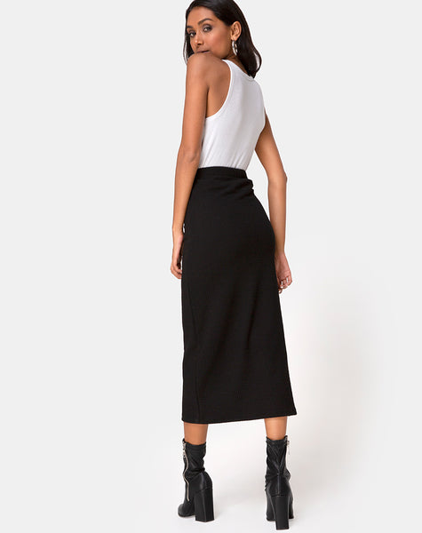 High Waist Black Midi Bodycon Skirt | Rollie – motelrocks.com