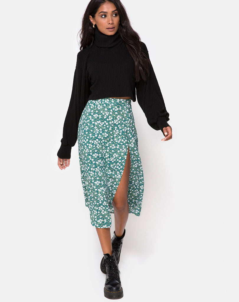 Side Slit Midi Skirt - Cream - Pomelo Fashion