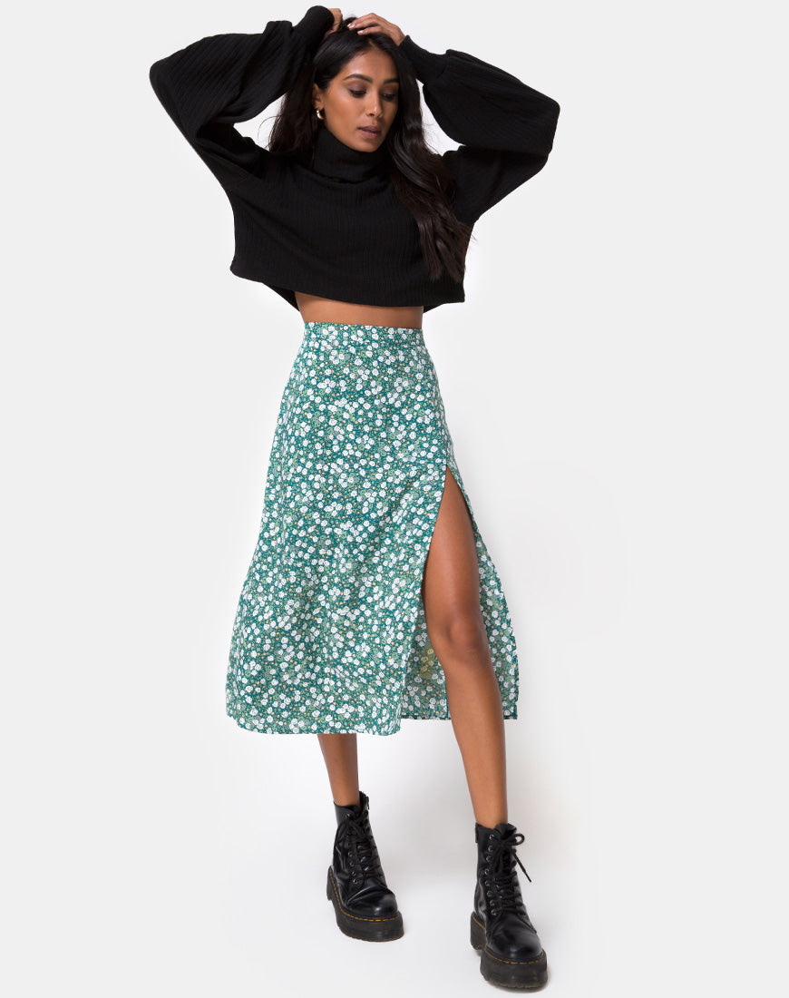 Saika Midi Skirt in Floral Field Green – motelrocks.com