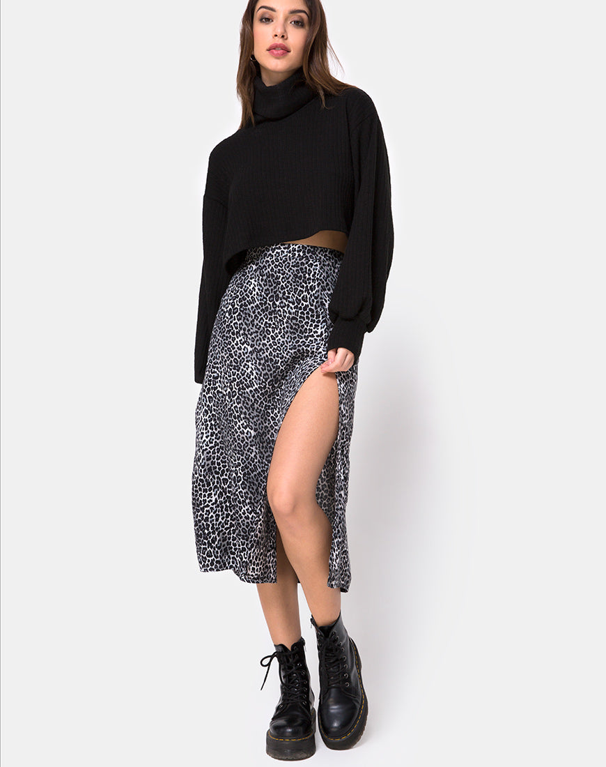 Saika Midi Skirt in Rar Leopard Grey – motelrocks.com