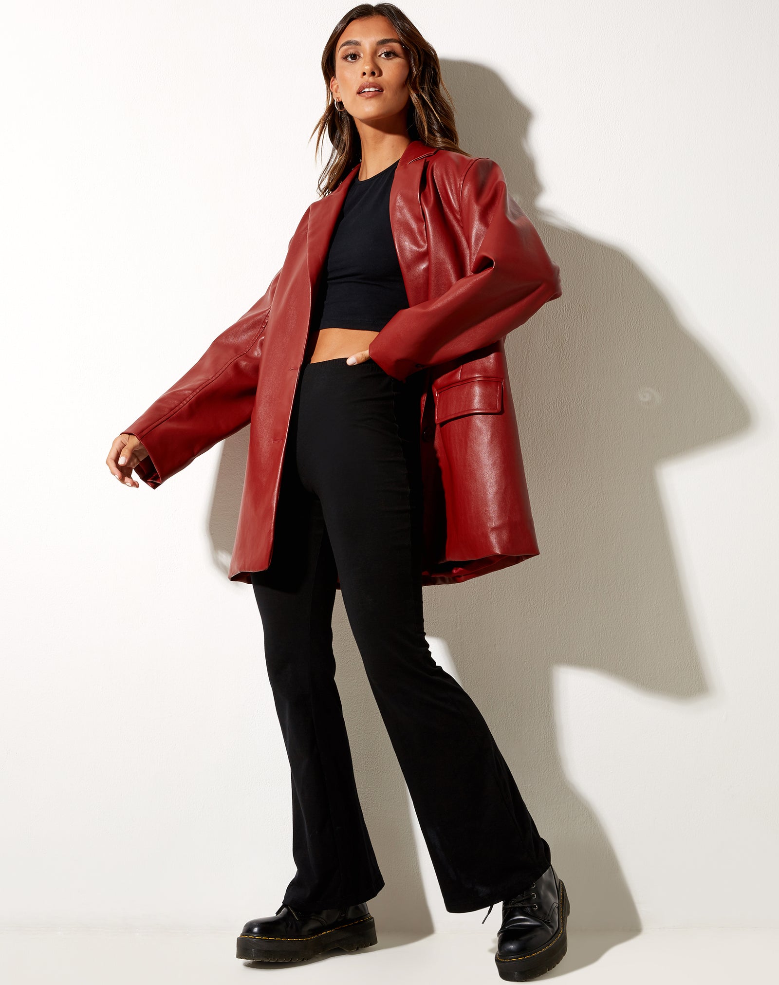 Long Sleeve PU Red Blazer | Saken – motelrocks.com