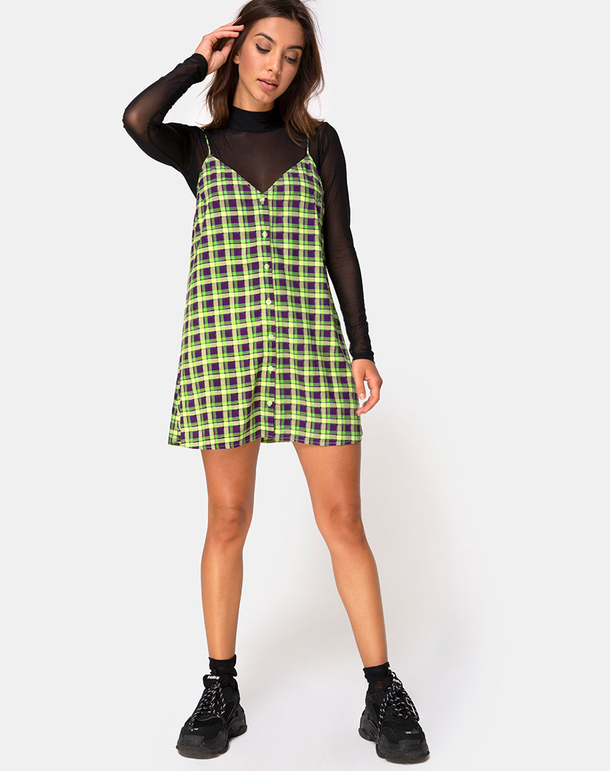 Sanna Slip Dress in Green and Purple Check – motelrocks.com