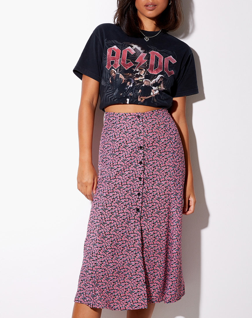 Pink Floral Midi Skirt | Sanya – motelrocks.com