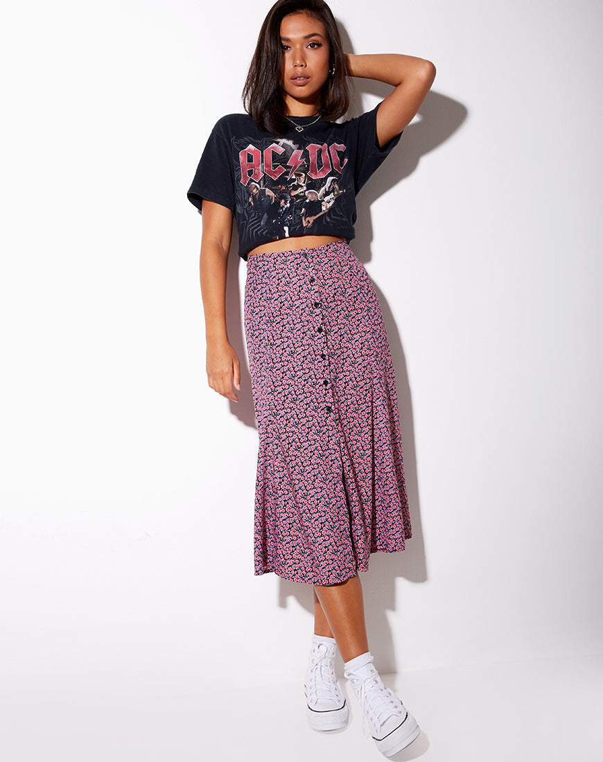 Pink Floral Midi Skirt | Sanya – motelrocks.com