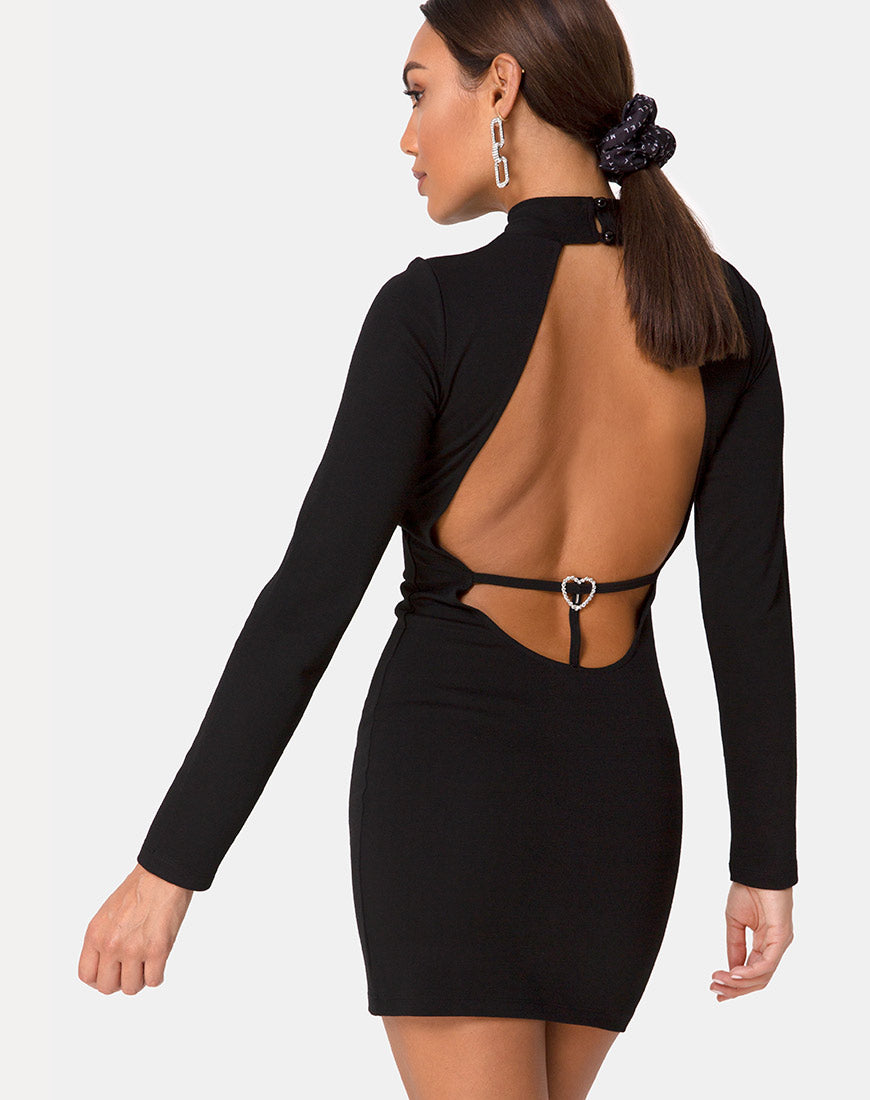 black high neck backless dress