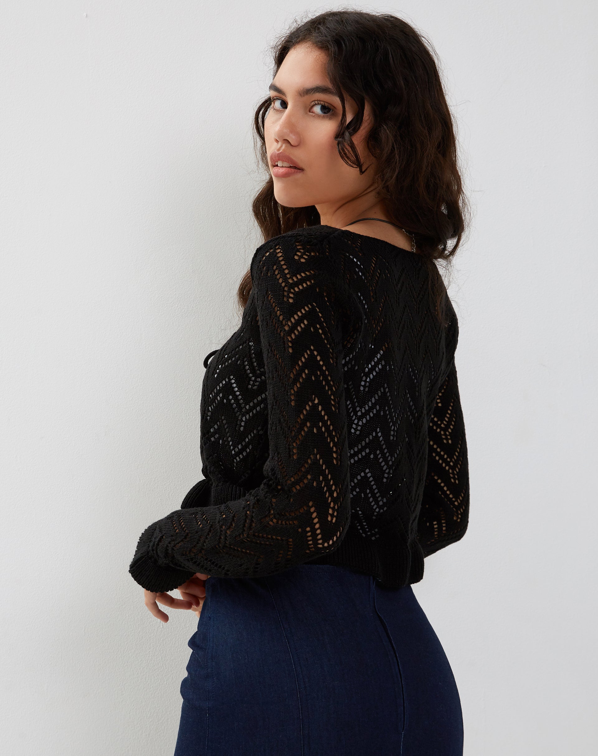 Black Fluffy Knit Cardigan | Audrina – motelrocks.com