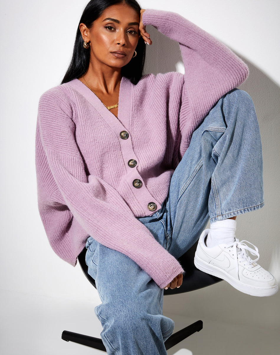 Oversize Lilac Chunky Knit Cardi | Wallace – motelrocks.com