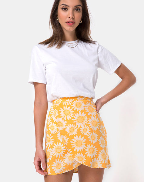 Yellow Floral Wrap Mini Skirt Hotsell ...