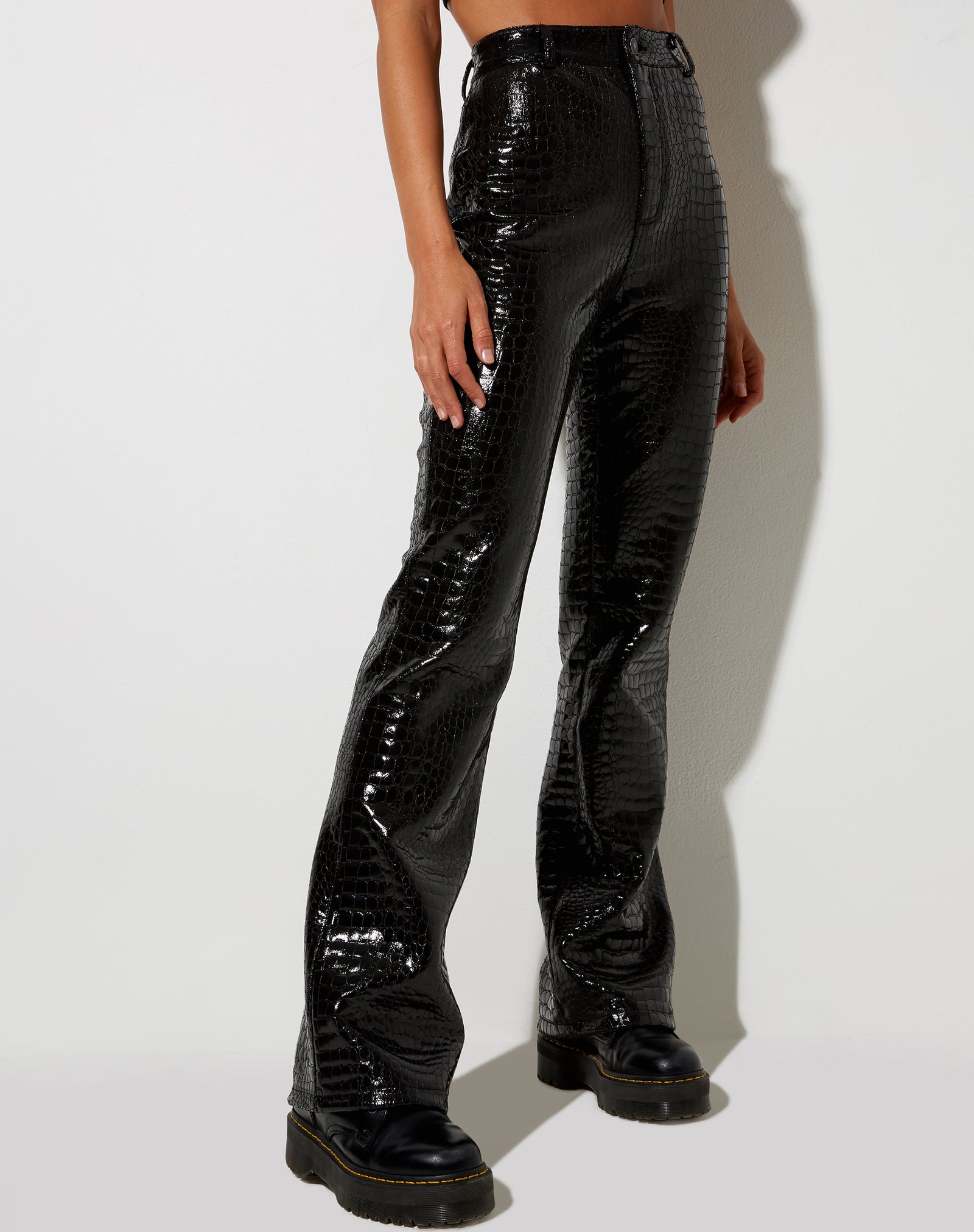 ASOS DESIGN flared jeans in black leather look