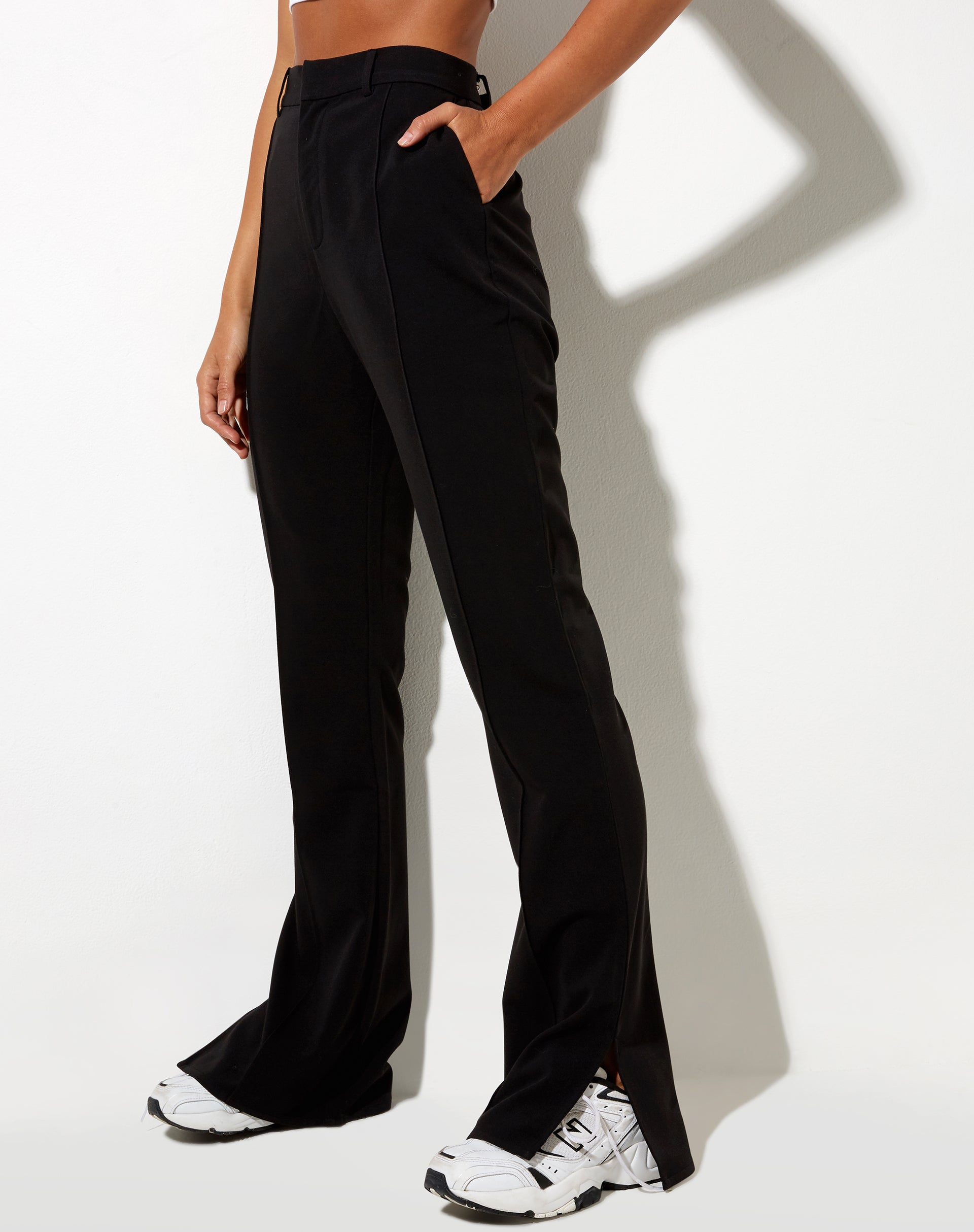 Split Hem Black Flare Trouser | Zolen – motelrocks.com