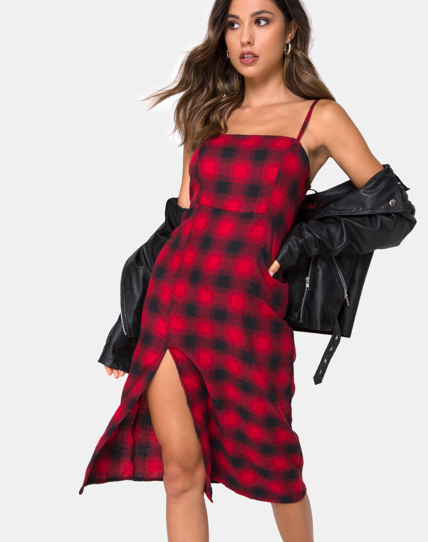 red black check dress