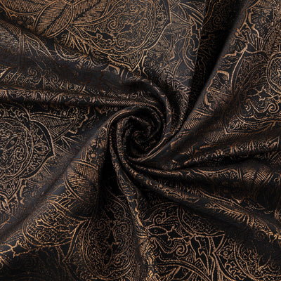 Floral Swirling Metallic Gold on Black Velvet Fabric 5440, by the yard