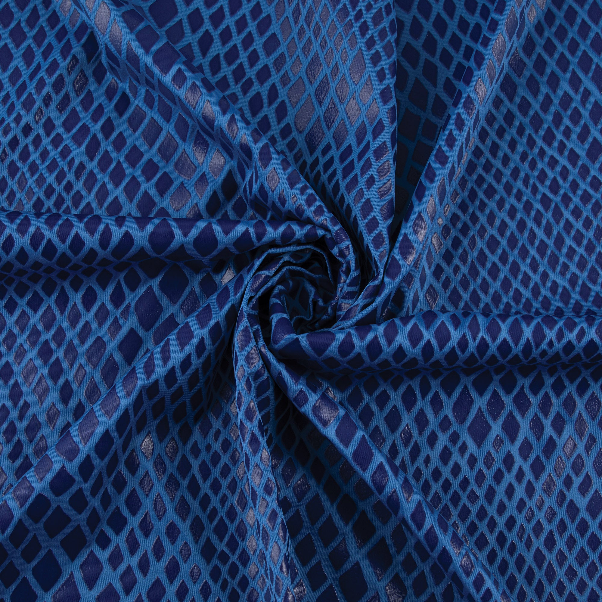 Silver and Blue 4 Way Stretch Metallic Iridescent Mesh Fabric