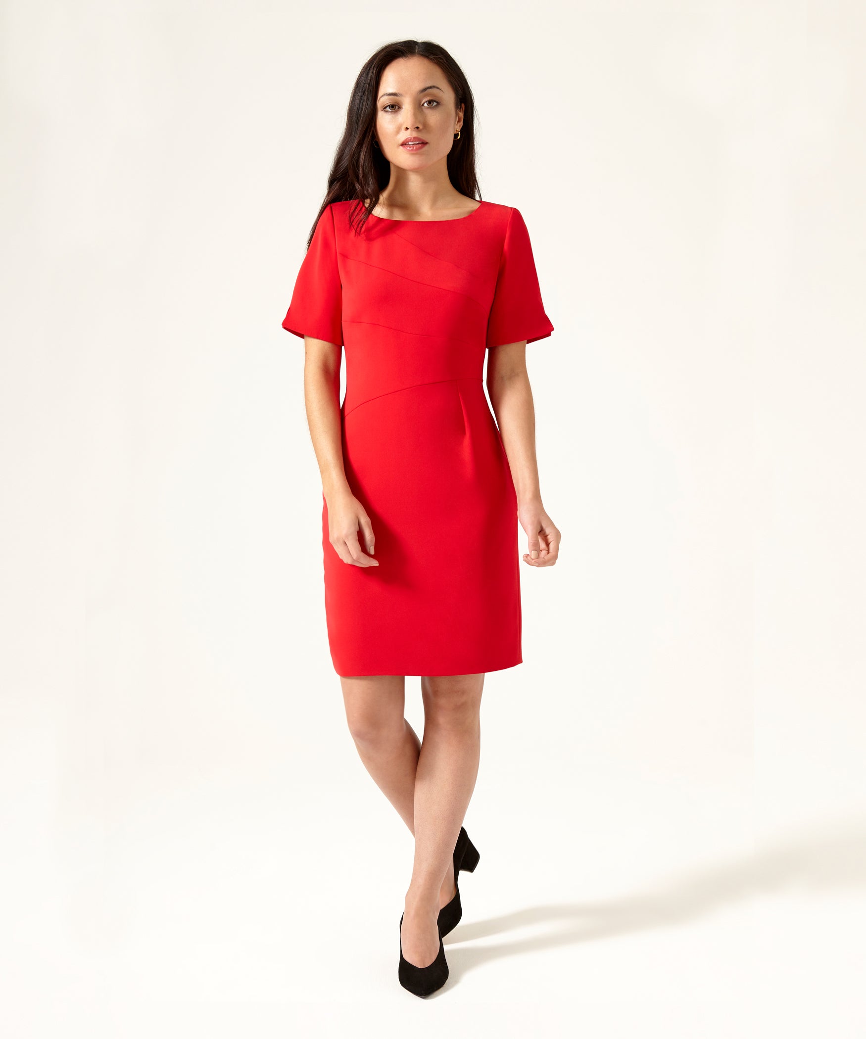red shift dress with sleeves