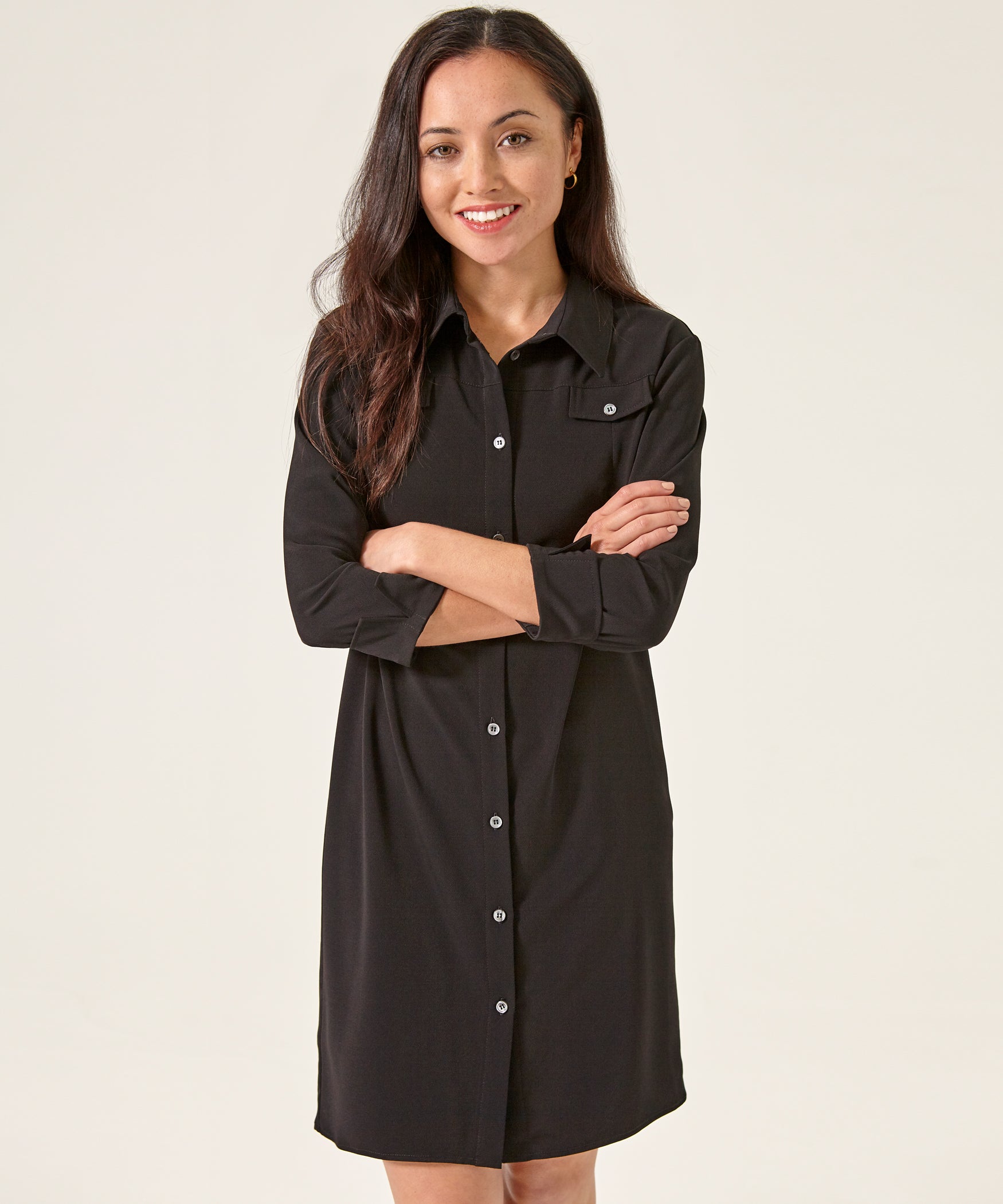  Petite  Black Shirt  Dress  3 4 Length Sleeves Made In The UK 