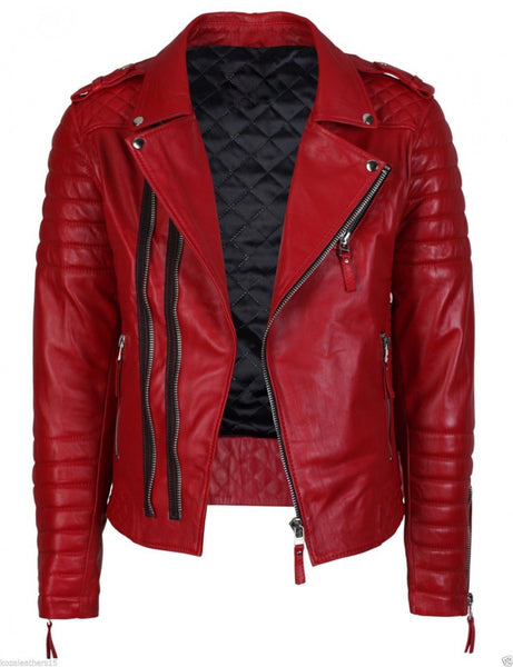 Red Quilted Leather Biker Jacket - The Film Jackets