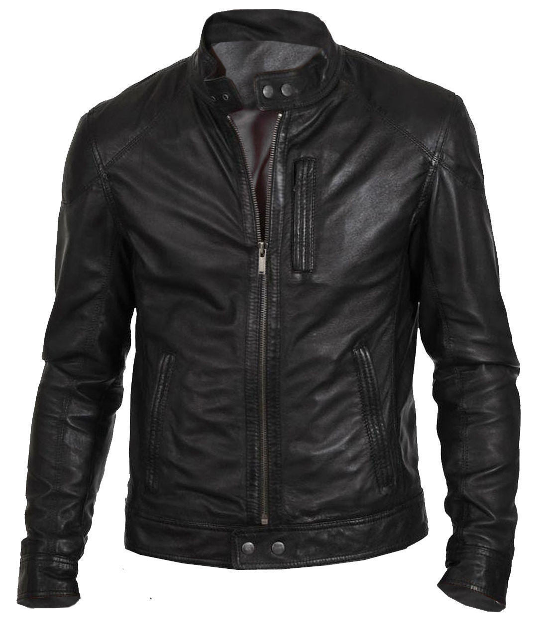  Men  s Biker Hunt Black  Motorcycle Leather  Jacket  The 