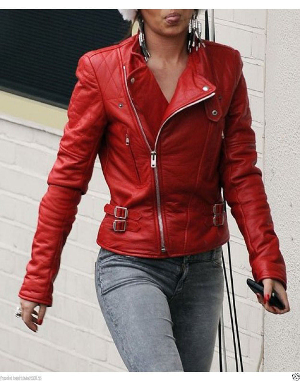 Kay Michael Style Red Women's Moto Lambskin Real Leather Jacket – The ...