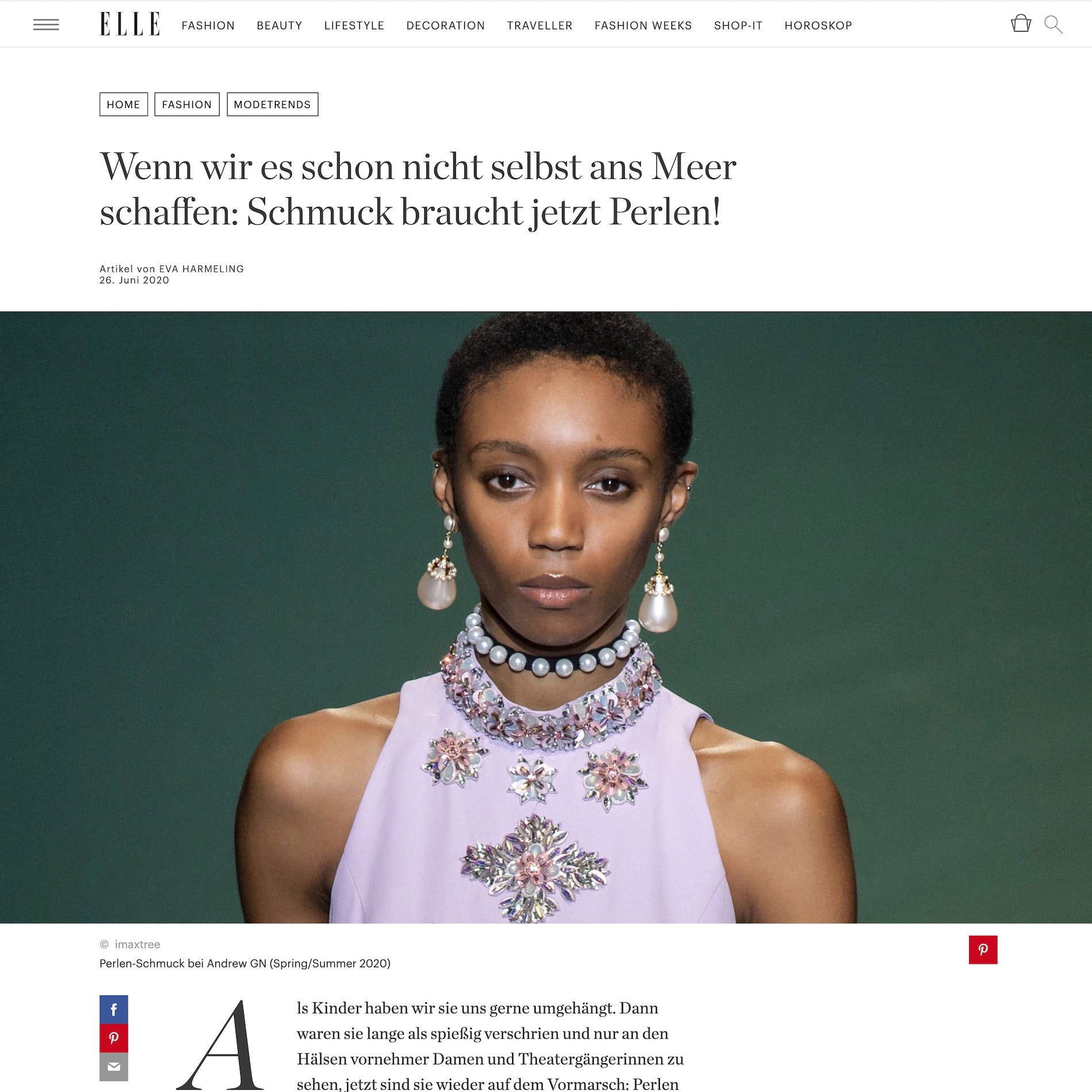 Elle Germany: Mermaid Stories jewelry is featured in this article about pearl trends