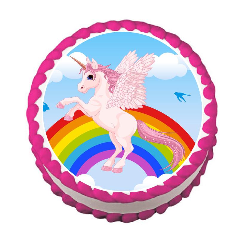 Rearing Pink Unicorn and Rainbow Edible Cake, Cupcake & Cookie Topper - Trish Gayle