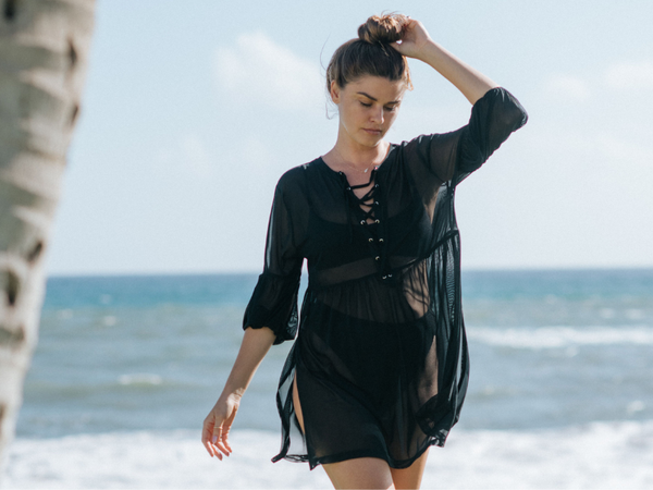 escape mesh tunic dress in black from Koy resort