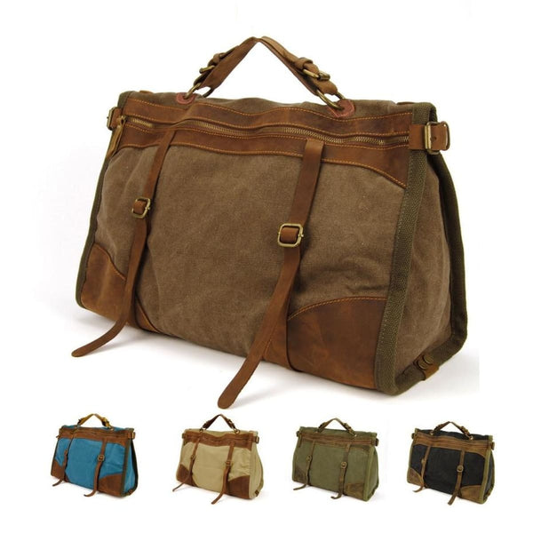 canvas and leather weekender bag