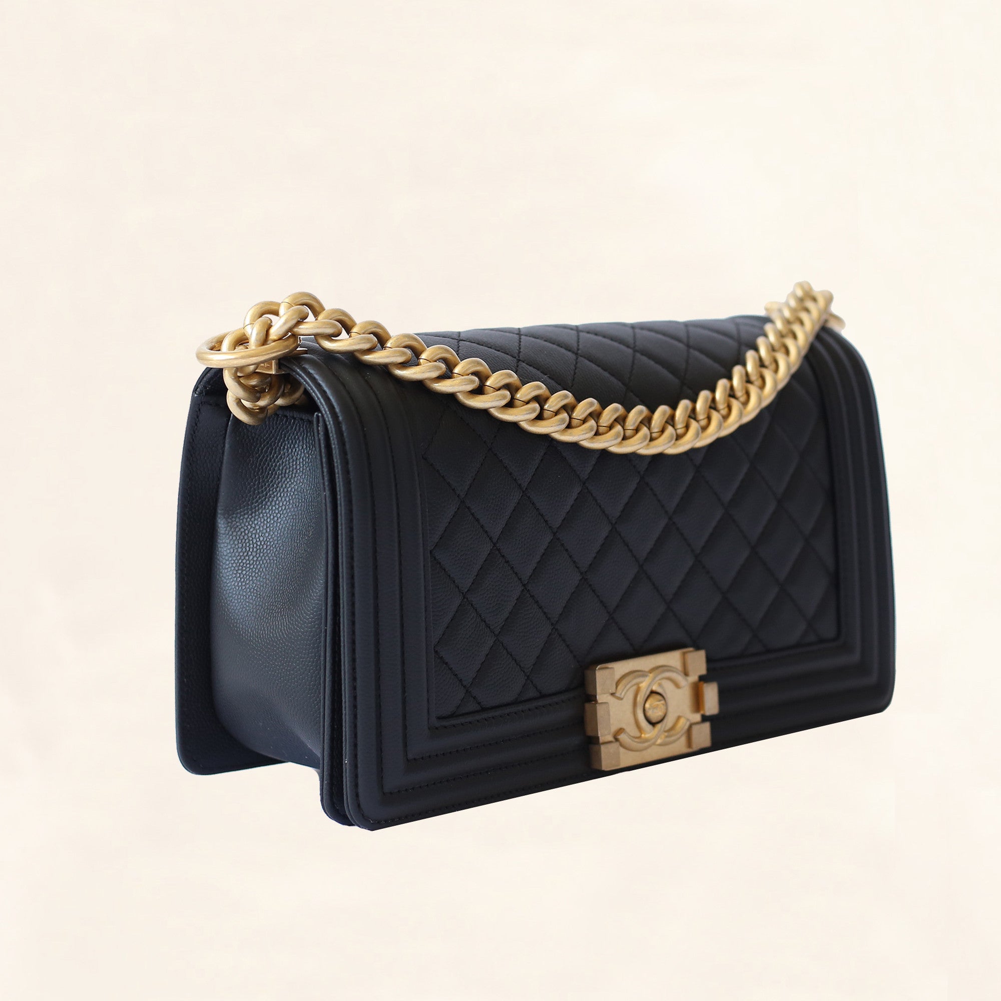 Chanel | Caviar Boy Bag with Aged Gold 