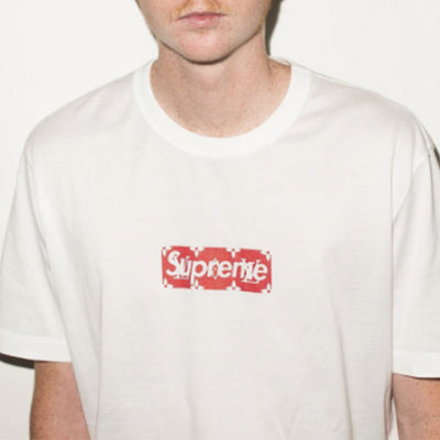 white and red supreme shirt