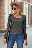 Heathered Square Neck Puff Sleeve Top