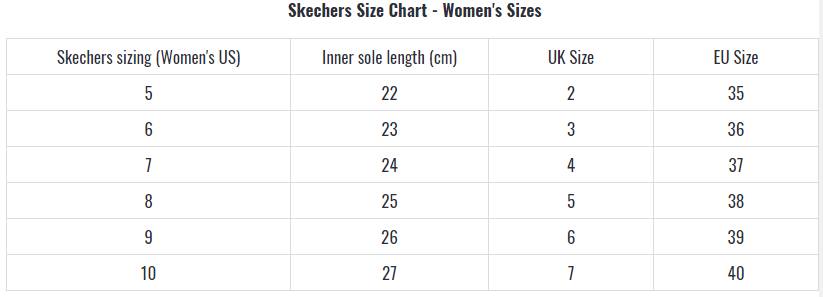 skechers size chart us