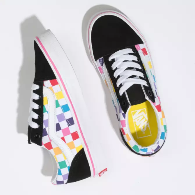 kids rainbow checkerboard vans