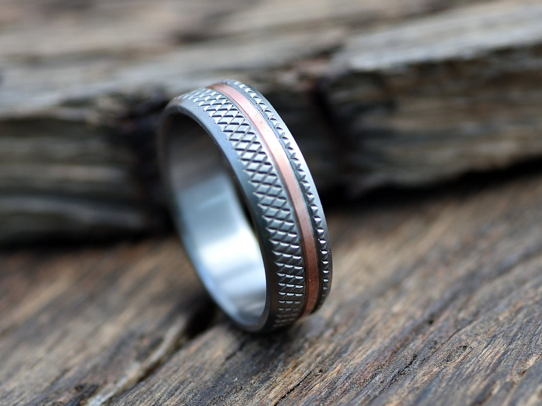 Titan Knurled Titanium and Copper Inlay Men's Wedding