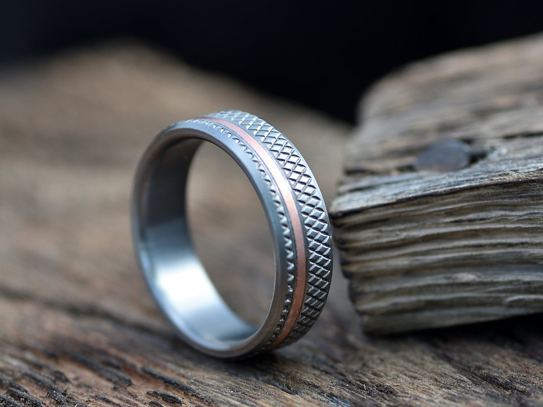 Titan Knurled Titanium and Copper Inlay Men's Wedding