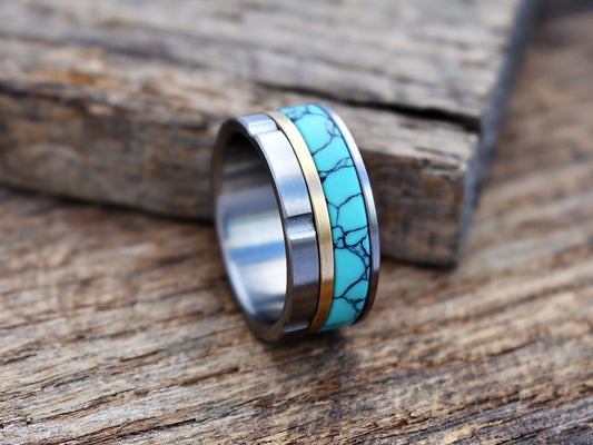 Steampunk Men's Wedding Band Made of Solid Titanium and Brass