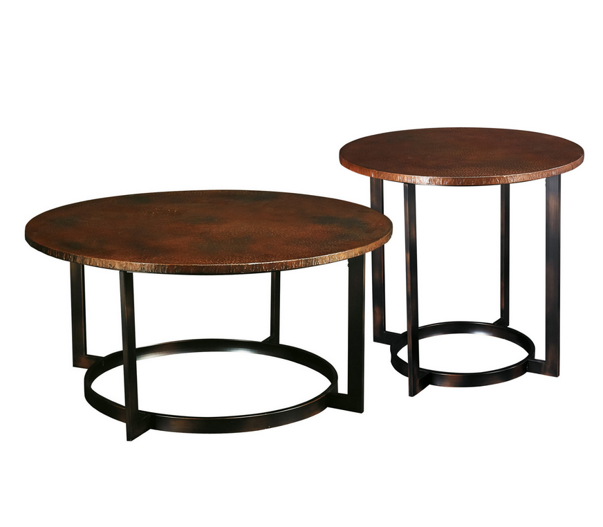 Round Coffee Table Set - Hammered Copper - Christian's Table