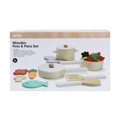 wooden pots and pans set