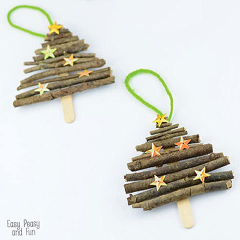 Popsicle stick and twigs christmas tree ornaments